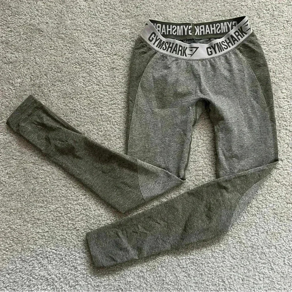 GYMSHARK Olive Green Logo Waist Flex Low Rise Seamless Leggings Banned Wm Size M - Picture 1 of 16